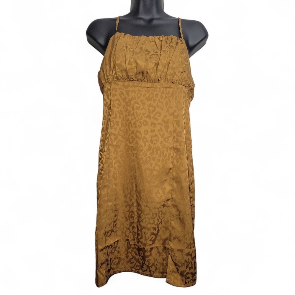 🍒 Forever 21 Metallic Gold/Brass Cheetah Jacquard Mini Slip Dress M
